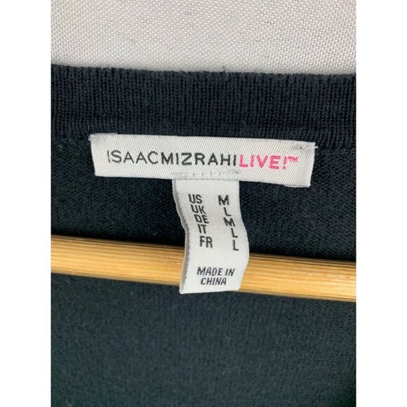 Isaac Mizrahi Live! Womens Black V-Neck Button-Front Cardigan Sweater M/L - Picture 2 of 5